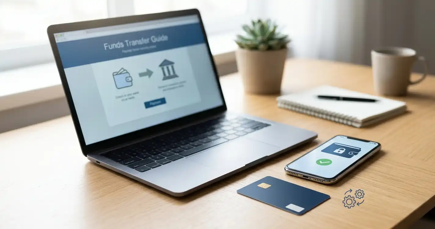 Phone, payment card and bank transfer symbols arranged beside a laptop on a desk